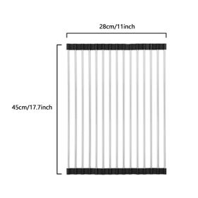 1pc Roll Up Dish Drying Rack; 17.7in*11in; Foldable Rolling Dish Drainer Over The Sink; Drying Rack; SUS304 Stainless Steel Sink Rack For Kitchen Cou
