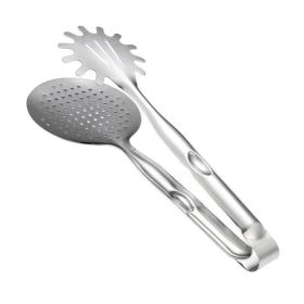 Kitchen Tong with Skimmer and Pasta Server Function Stainless Steel Deep Fried Tong, Noodle Tong Colander Oil Strainers Heat Resistant Food Grips Kit