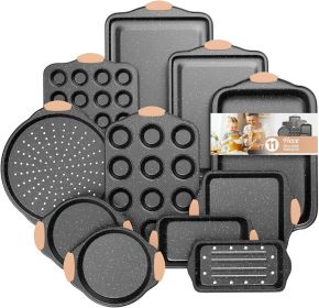 11-Piece Baking Pans Set, Nonstick Bakeware Sets, Oven Pans for Baking with Silicone Handles, Includes Cookie Sheet, Cake Pans, Loaf Pan, Pizza Pan,