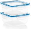Plastic Total Solution 2-Pack (5.5-Cup) Food Storage Containers Set, Leakproof & Airtight Plastic Locking Lids Square Containers, Non-Toxic BPA-Free