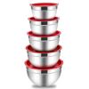 Mixing Bowls with Lids Set of 5, Stainless Steel Mixing Bowls Metal Nesting Salad Bowls, Size 4.5, 3, 1.5, 1, 0.7 QT Great for Cooking, Baking, Servi