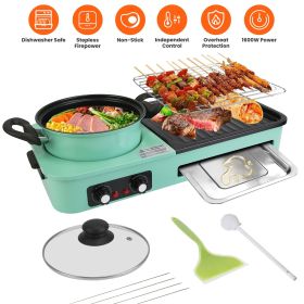 3 in 1 Electric Hot Pot with Grill 1600W Smokeless Non-Stick Korean BBQ Grill Shabu Shabu Hot Pot Combo with Independent Temperature Control for 3-5