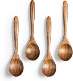 4 PCS Wooden Spoons for Honey, 6.7 inch Small Wooden Spoons - Terrific for Tea, Coffee & Soup, Little Acacia Wood Serving Table Spoon Set, Bulk Bambo