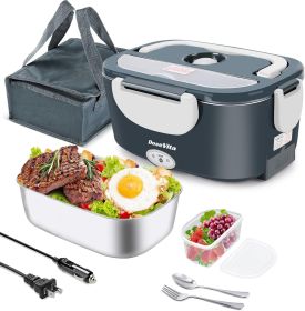 Electric Lunch Box for Adults, 80W Heated Lunch Box, 1.5L Stainless Steel Container | 12V/24V (Car/Truck) & 110V (Office/Home) | with Fork&Spoon and