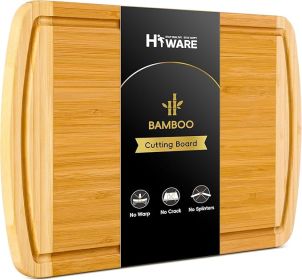 Large Wooden Cutting Board for Kitchen Meal Prep & Serving - Bamboo Cutting Boards with Juice Groove Side Handles, Charcuterie & Chopping Butcher Blo