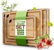 Bamboo Cutting Board Set of 3 (15x10, 12x9, 9x6) – Extra-Thick, Deep Juice Groove Wood Cutting Boards – Knife-Friendly for Kitchen Prep, Carving & Ch