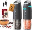 Gravity Electric Salt and Pepper Grinder Set Rechargeable Automatic Pepper and Salt Shakers with LED Light, External Adjustable Coarseness, One-Hand