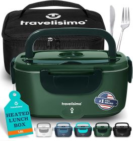 Electric Lunch Box for Adults 80W Heated Lunch Box For Men 1.5L Stainless Steel Portable Food Warmer, 12/24/110V Electric Food Warmers for Travel & W