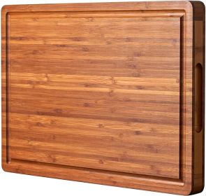 Bamboo Wood Cutting Board for Kitchen, 1" Thick Butcher Block, Cheese Charcuterie Board, with Side Handles and Juice Grooves, 16x11"