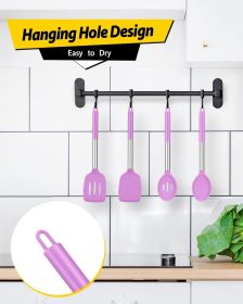 Pack of 4 Silicone Cooking Utensils Set, Non Stick Large Solid Spatulas, Heat Resistant Purple Slotted Spoons, Ideal BPA Free Kitchen Turners for Fry