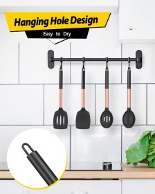 Pack of 4 Silicone Cooking Utensils Set, Non Stick Large Solid Spatulas, Heat Resistant Rose Gold Black Slotted Spoons, Ideal BPA Free Kitchen Turner