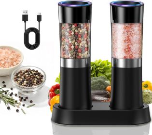 Gravity Sensor Salt and Pepper Grinder Set with Charging Base, Electric Salt and Pepper Mills Set with LED Light, Adjustable Coarseness, No Battery N