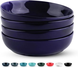 KooK Pasta Bowl, Salad Bowls, Soup, Serving Bowls, Ceramic, Large Capacity, Microwave & Dishwasher Safe, Set of 4, 40 Oz, (Cobalt)