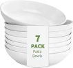7 Pack Porcelain Pasta Bowls Ceramic , Large Serving Bowl, Wide and Shallow, Set 8.3 Inch - 30 Ounce - for Pasta, Salad, Cereal, Soup & Microwave & D