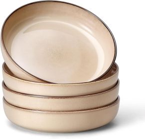 Pasta Bowls Set of 4, 35oz Large Salad Bowls for Serving, Wide and Shallow Ceramic Plates for Kitchen, Double Reactive Glaze, Microwave and Dishwashe