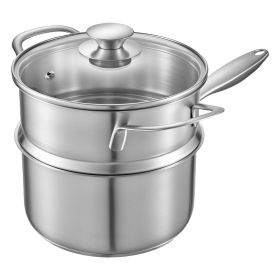 2.5 QT Saucepan with Steamer, Stainless Steel Saucepan with Glass Lid, Multipurpose Nonstick Stainless Steel Sauce Pot with Ergonomic Handle, Friendl