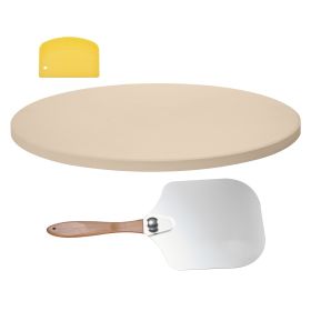 Pizza Stone, 15 in Round Pizza Stone, 0.67 in Large Cordierite Baking-Stone with Metal Peel, Scrape, 1450Fahrenheit Heat-Resistant Cooking Stones, fo