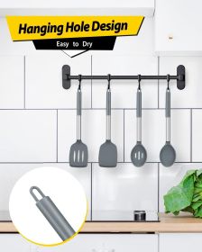 Pack of 4 Silicone Cooking Utensils Set, Non Stick Large Solid Spatulas, Heat Resistant Gray Slotted Spoons, Ideal BPA Free Kitchen Turners for Fryin
