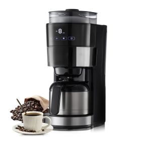 Coffee Maker with Grinder, 8 Cup Programmable Coffee Machine, Grind and Brew Coffee Maker with 24-Hour Timer for Auto Brew, Reusable Filter, for Home