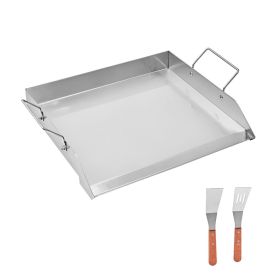 Stainless Steel Griddle, 18x16 inch Universal Flat Top Rectangular Plate, Gas Grill Griddle for BBQ Grill, Teppanyaki, Portable Family Cookware with