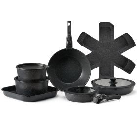 17 Piece Pots and Pans Set, Granite Nonstick Detachable Handle Cookware, Space Saving Induction Cookwares, Kitchen RV Cooking Sets with Frying, Sauce