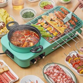 Electric Hot Pot with Grill,1600W 3-in-1 Smokeless Raclette Table Grill for Kitchen, Barbecue Shabu Hot Pot with Non-Stick Cooking Removable Plate, D