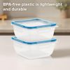 Plastic Total Solution 2-Pack (5.5-Cup) Food Storage Containers Set, Leakproof & Airtight Plastic Locking Lids Square Containers, Non-Toxic BPA-Free
