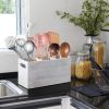 Rustic White Utensil Holder with Removable Divider - 3 Compartment Wooden Utensil Caddy Organizer for Kitchen Counter - Cooking Utensil Crock for Cou