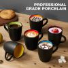 6 Pack Porcelain Coffee Mugs Set, 12 Ounces Ceramic Coffee Mugs, Matte Black Coffee Mug, Restaurant Cups for Coffee, Tea, Cappuccino, Cocoa, Cereal,