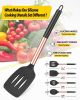 Pack of 4 Silicone Cooking Utensils Set, Non Stick Large Solid Spatulas, Heat Resistant Rose Gold Black Slotted Spoons, Ideal BPA Free Kitchen Turner