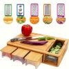 Bamboo Cutting Board with Food Containers, Wooden Chopping Board with Storage Trays, Cheese Grater and Juice Groove for Meat, Vegetables and Kitchen