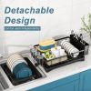 Detachable 2 Tier Dish Drying Rack with Drainboard, Rustproof Metal Dish Rack for Kitchen Countertop, Large Capacity Organizer for Plates Bowls Cups