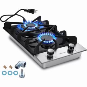 Kitchen Gas Cooktop 2 Dual Burners Tempered Glass Countertop Drop-in Gas Hob (Option: 12inch)