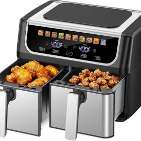 9.5 Quart Large Dual Basket Air Fryer With Double Basket, Independent Temp Control & Sync Mode, 10 Presets - Bake&Broil&Defrost&Dehydrate, Shake (Option: Black)
