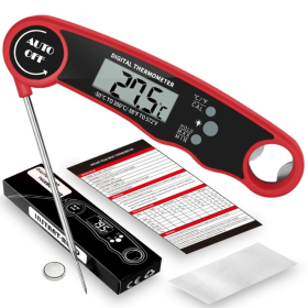 Digital Meat Thermometer with Probe - Waterproof;  Kitchen Instant Read Food Thermometer for Cooking;  Baking;  Liquids;  Candy;  Grilling BBQ & Air (Color: Red)