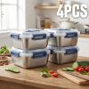 Yakimoto 2/4/6/8/10 PCS Extra-Large Stainless Steel Food Storage Containers With Blue Lids - Deep Design, Airtight Seal, Perfect For Refrigerator Org