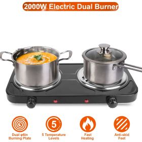 Double Burner Electric Hot Plate, 2000W Fast Heating with 5 Temperature Levels, Portable Stainless Steel Hot Plate for Home Dorm RV (title: default title)