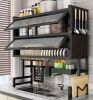 Over the Sink Dish Rack, Adjustable Carbon Steel Kitchen Sink Storage Rack with Utensil Rack, Knife Rack and Cutting Board Rack, Large Capacity Space