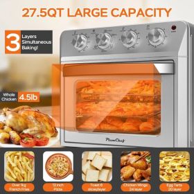 27.5QT 6-in-1 Air Fryer Toaster Oven Dropdown-Door 6-Slice Countertop Convection Oven For Air Frying, Baking, Roasting, Broiling & Grilling, 1600 (Option: StainlessATS25K3)